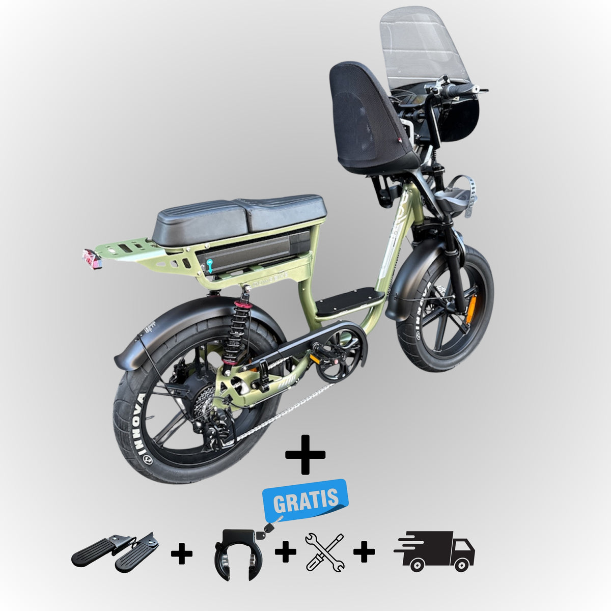 Elektrische fatbike 250W Dowe C28 met kinderzitje voor