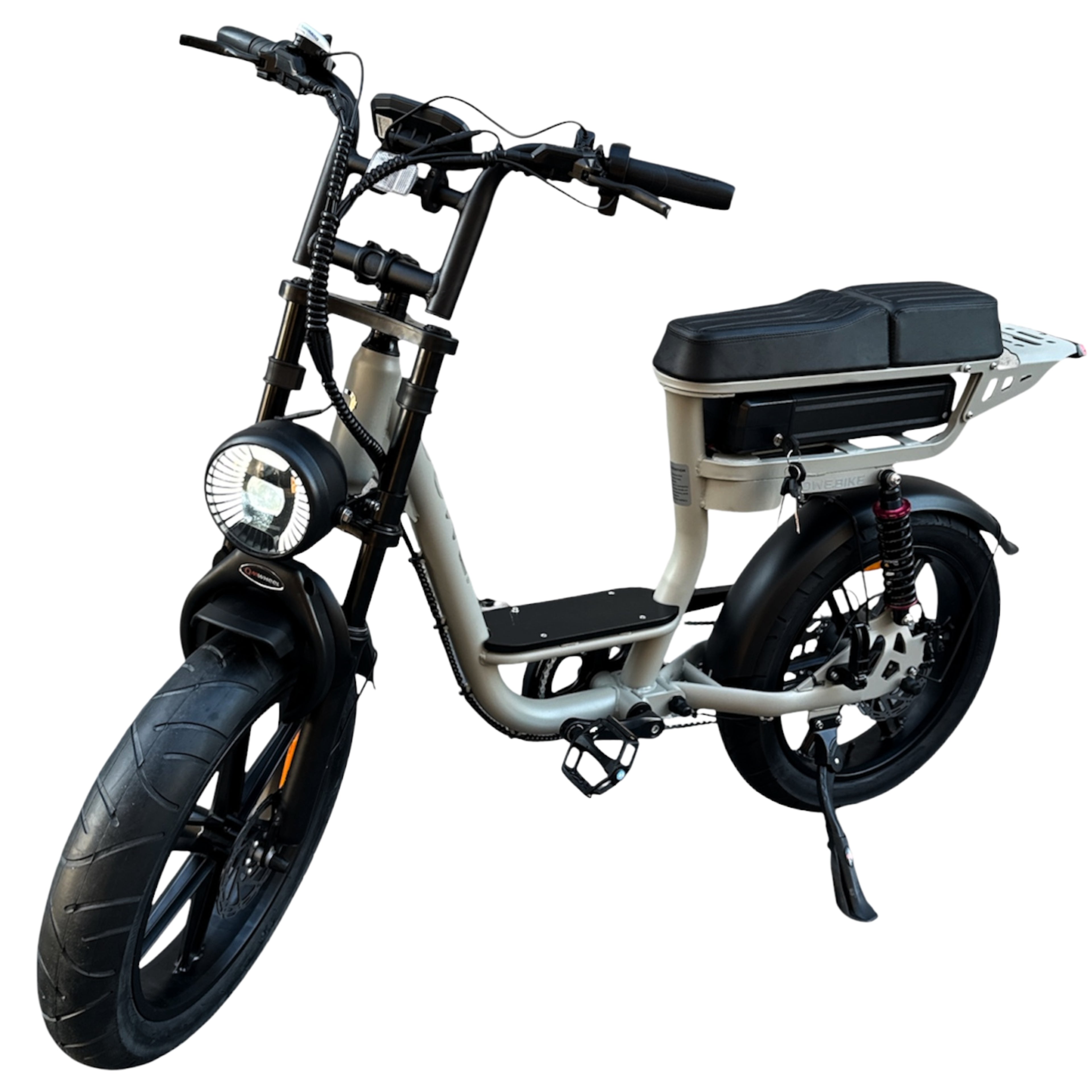 Dowe V20 Comfort lage instap fatbike beige – 250W elektrische damesfatbike met hydraulische remmen