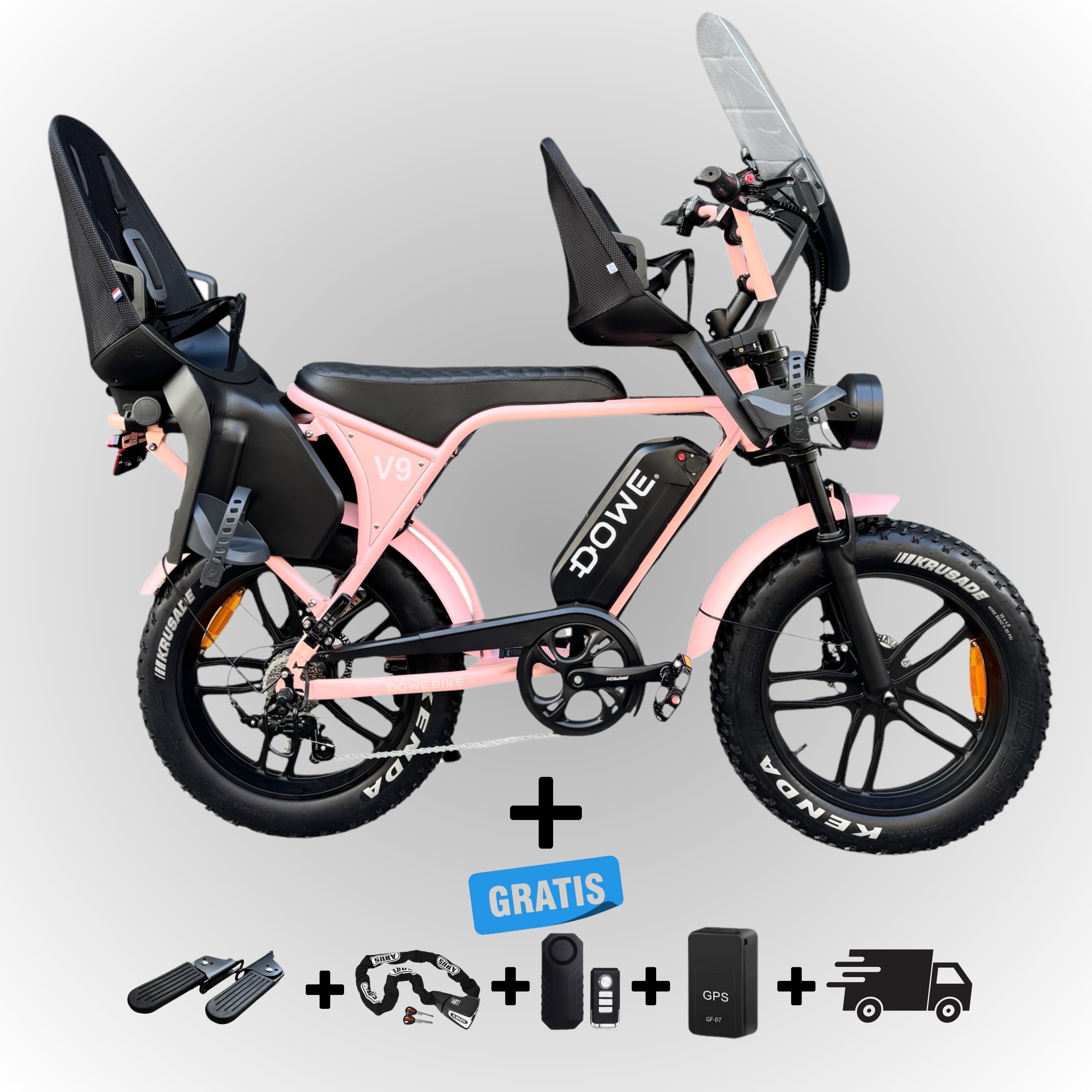 Elektrische Fatbike met Kinderzitjes - Roze