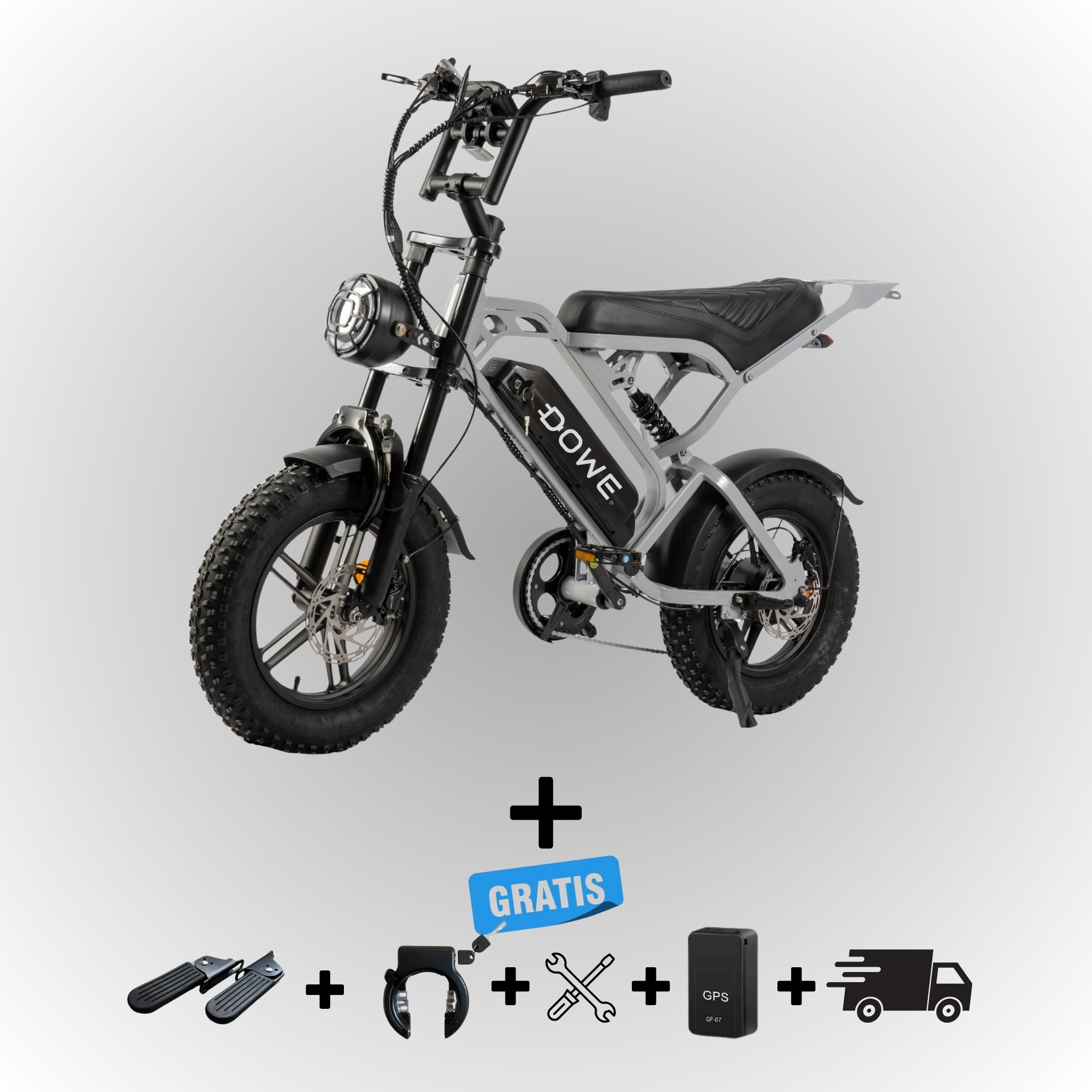 Dowe V20 Mini Fatbike - Nardo Grijs | Compacte Elektrische Fatbike 250W | hydraulische remmen - 25kmh