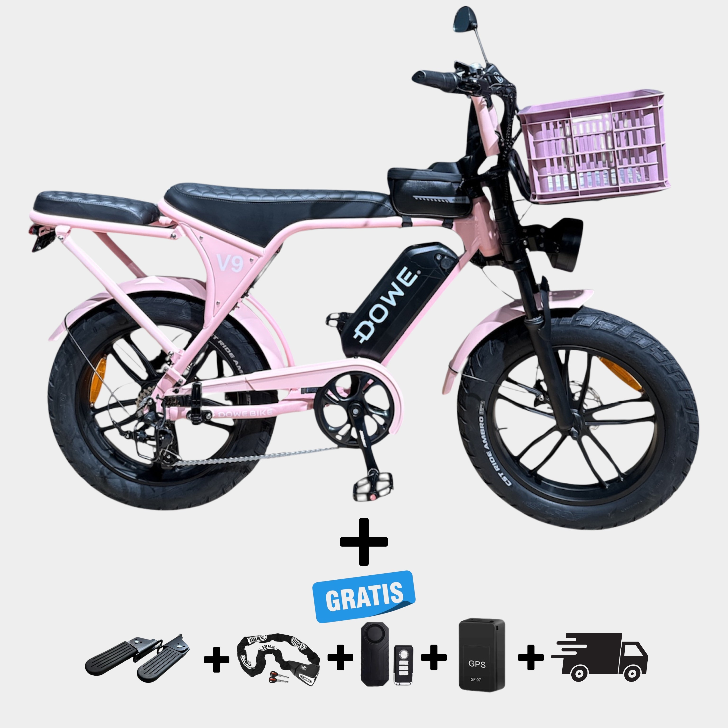 Elektrische Fatbike 250W Dowe V9 met Voor-Krat