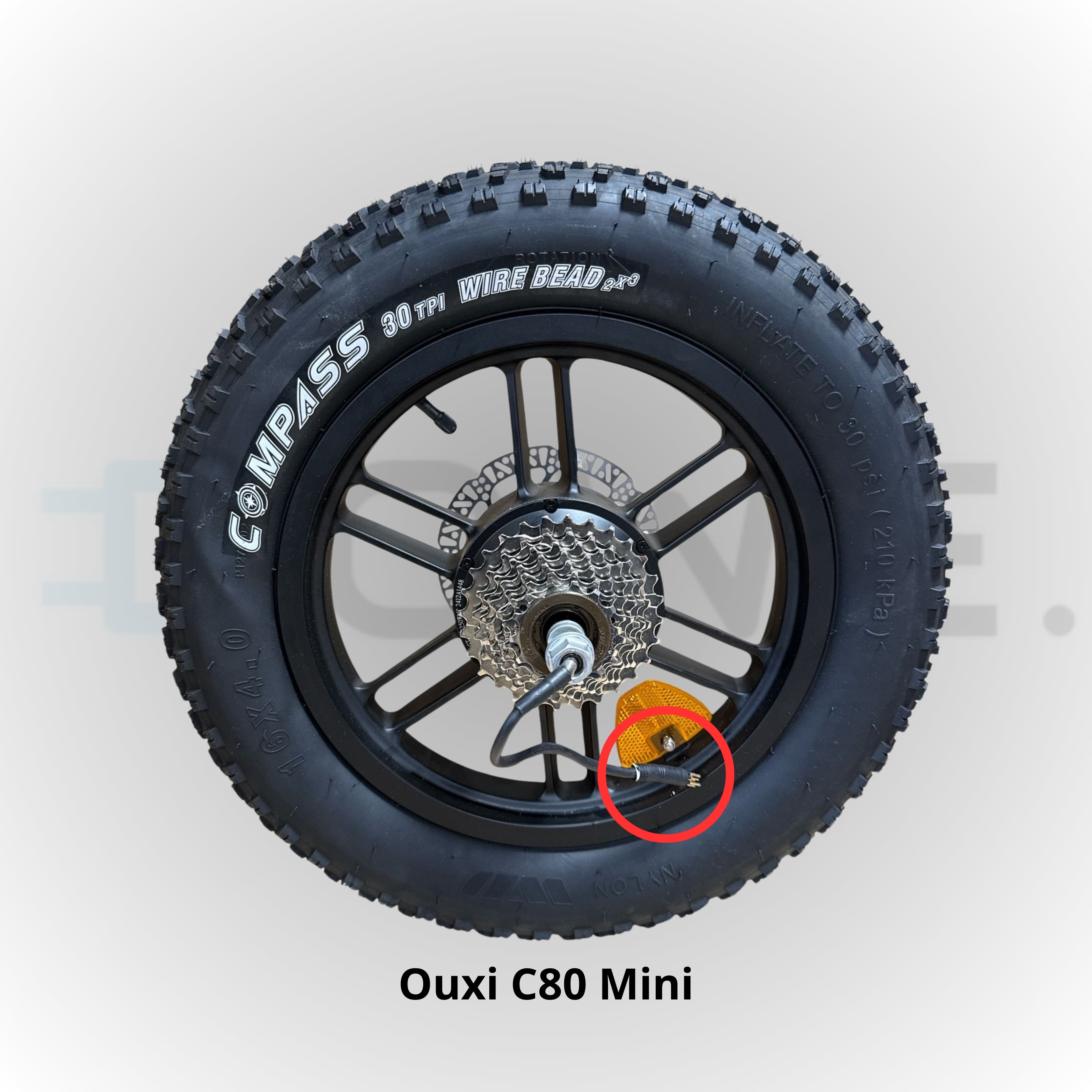 Achtervelg met motor, band en remschijf voor Ouxi C80 Mini fatbike – 16x4.0 inch elektrisch achterwiel