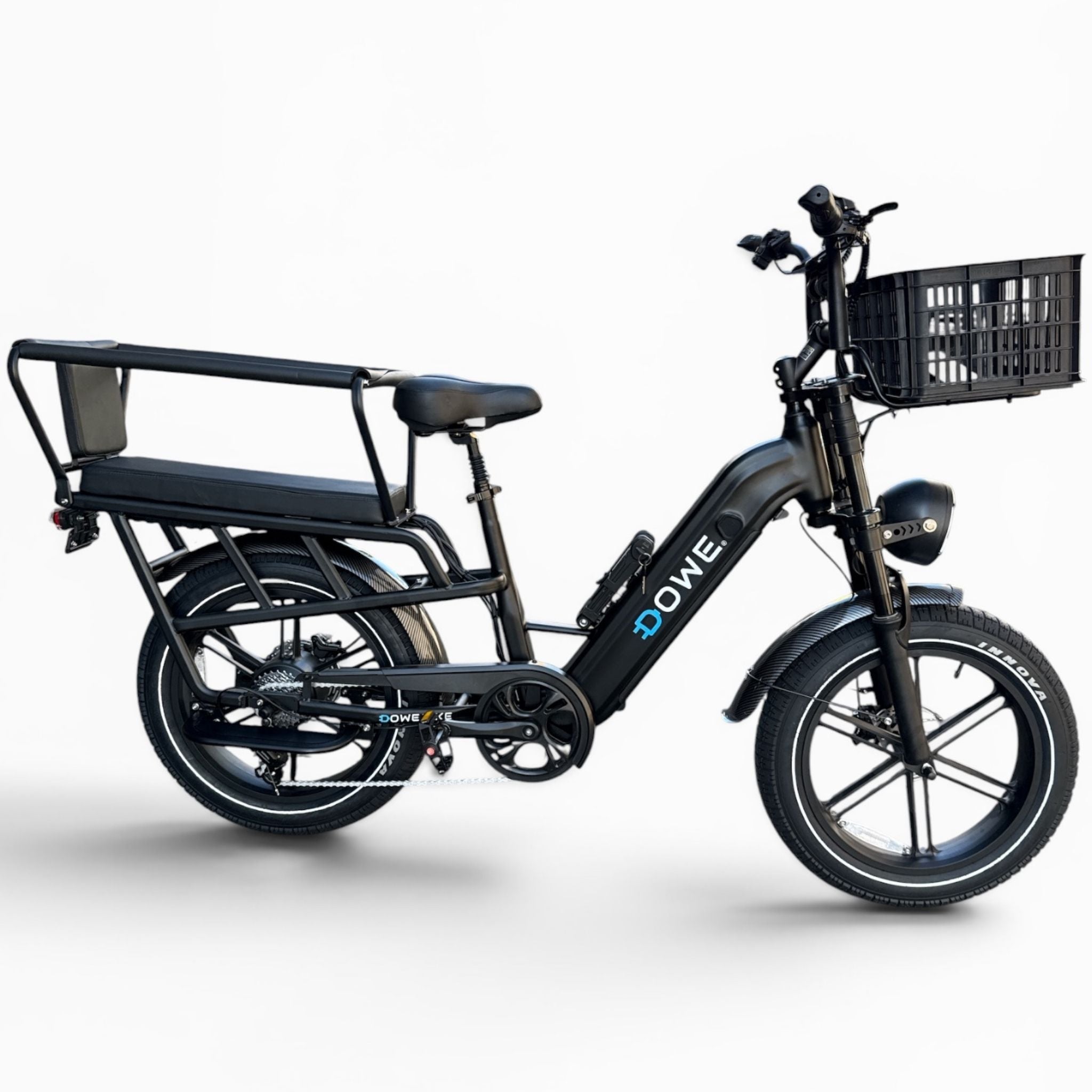 Dowe Lantir X1 Longtail Fatbike – Elektrische Cargo E-Bike met 20x4 Banden & Ingebouwde Accu & Inclusief 2 kinderzitjes
