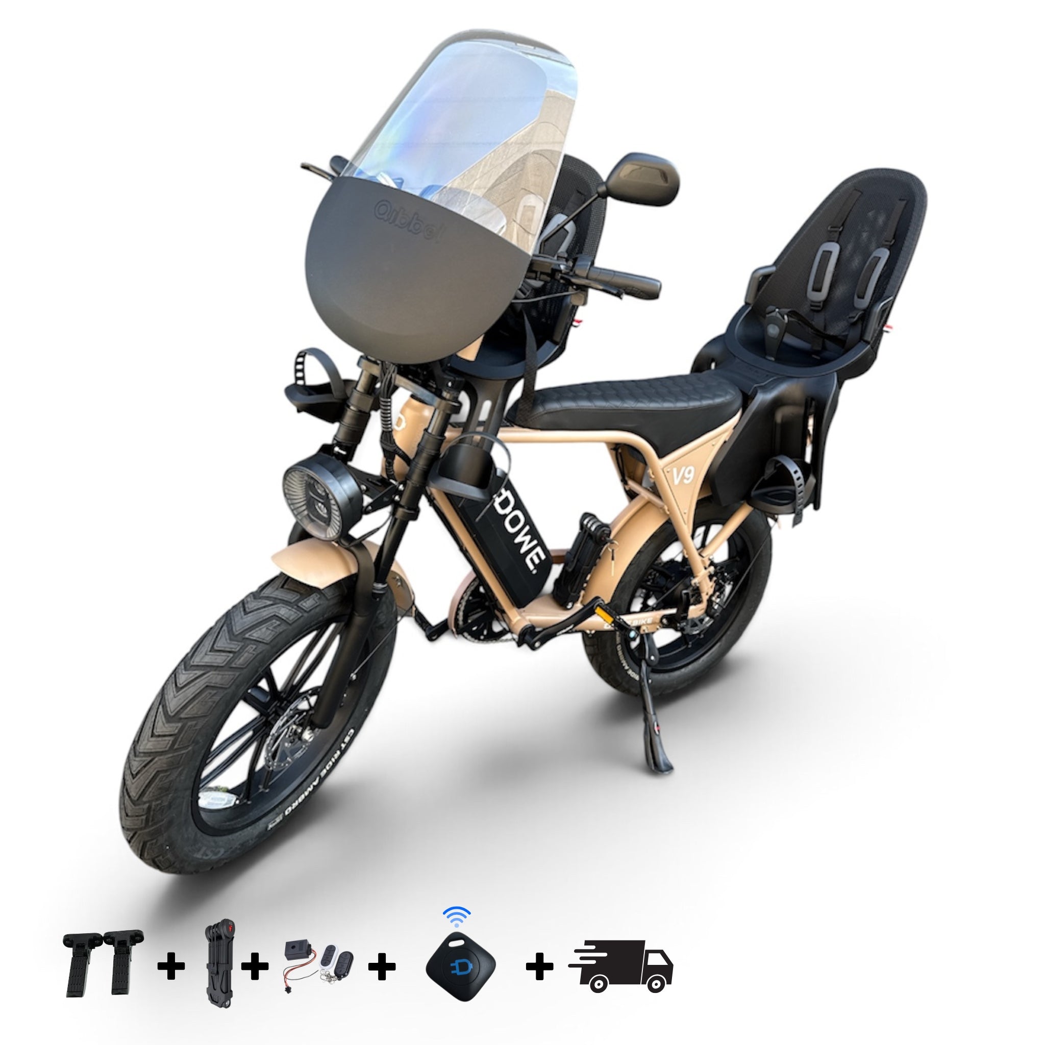Dowe V9 Elektrische Fatbike met Kinderzitje voor & Achter - Mokka | Family Fatbike tot 6 jaar (22 kg) (Copy)