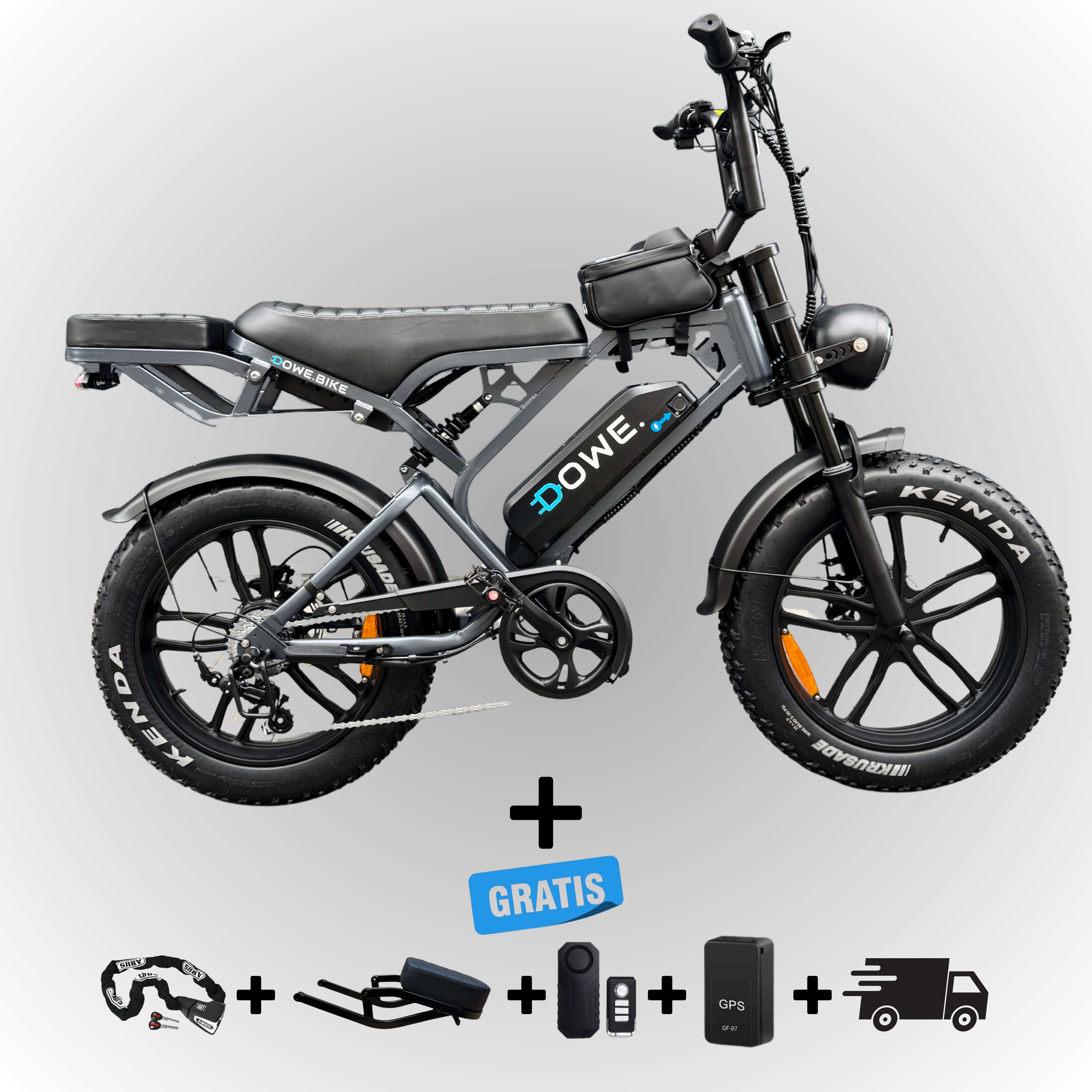 Dowe V20 Pro Fatbike - Donker Grijs | Volledig Uitgerust + Gratis Accessoires ‼️ DIRECT LEVERBAAR ‼️