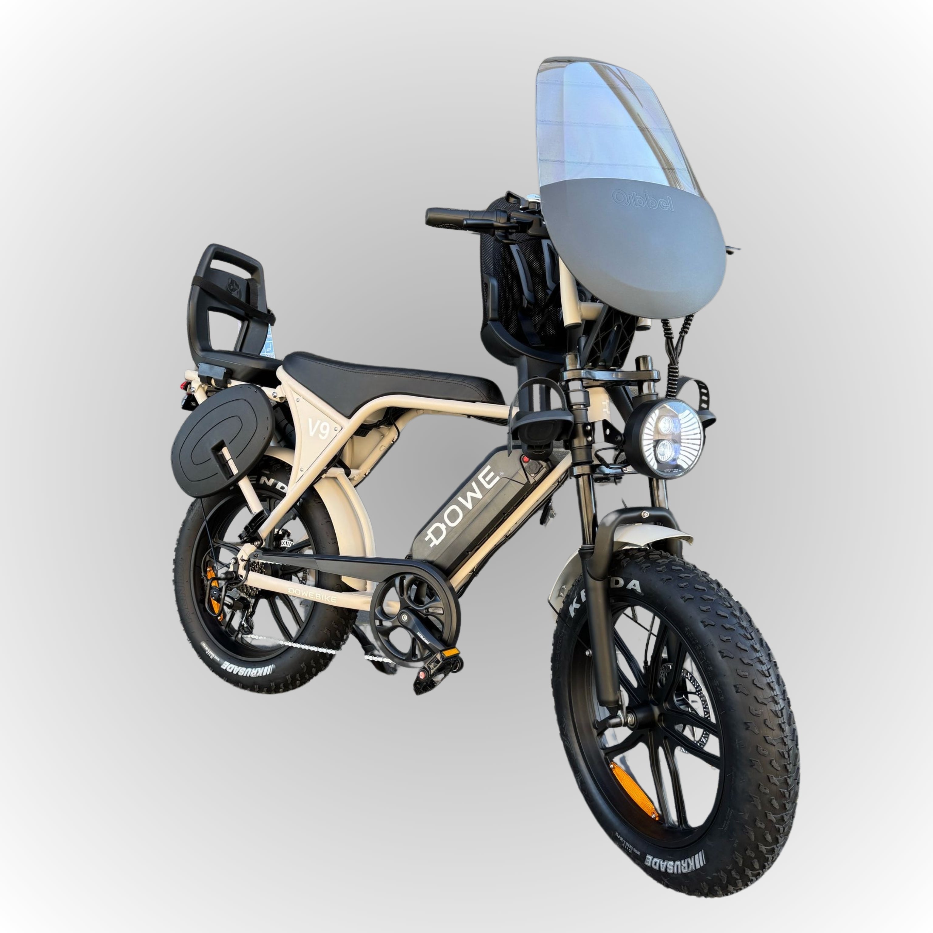 Elektrische fatbike 250W Dowe V9 met kinderzitjes