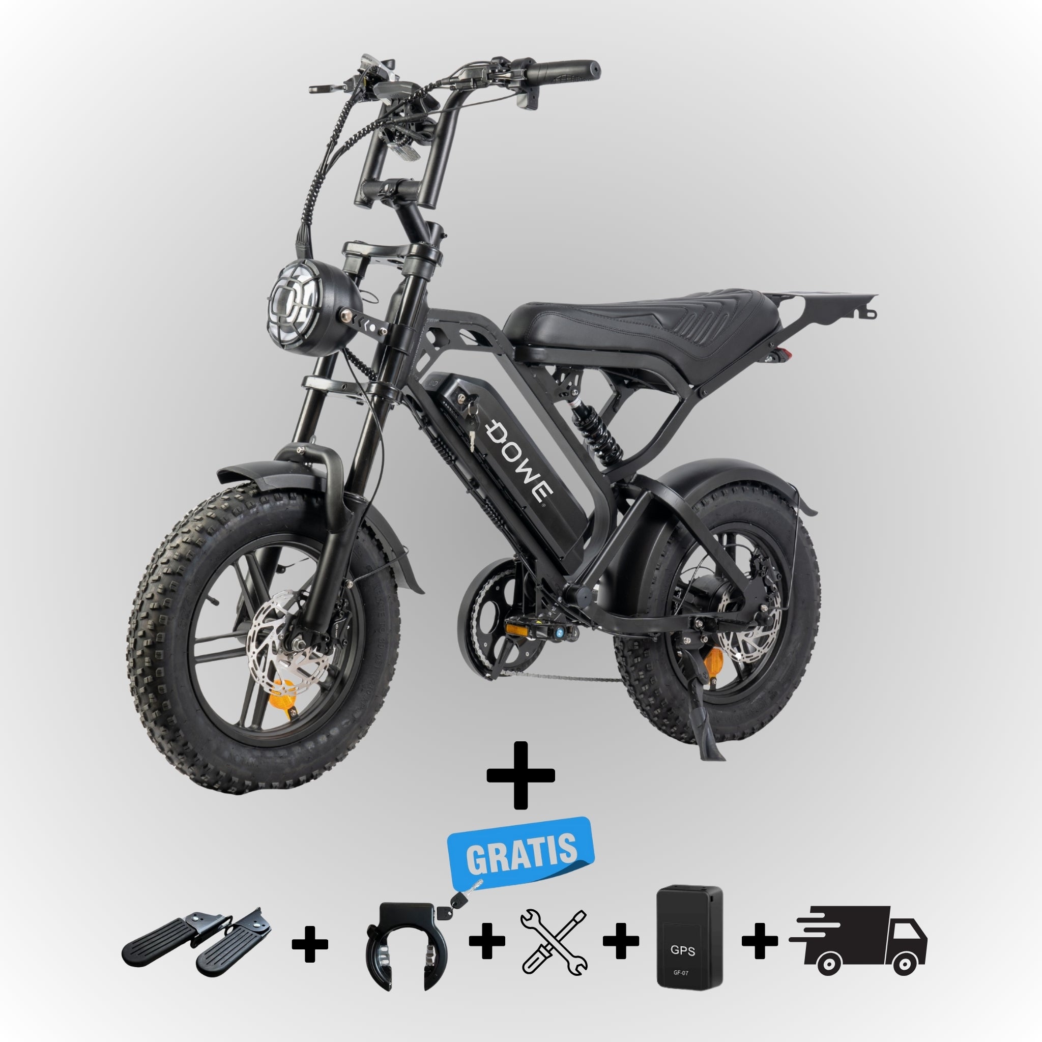 Dowe V20 Mini Fatbike - Zwart | Compacte Elektrische Fatbike 250W - hydraulische remmen - 25kmh