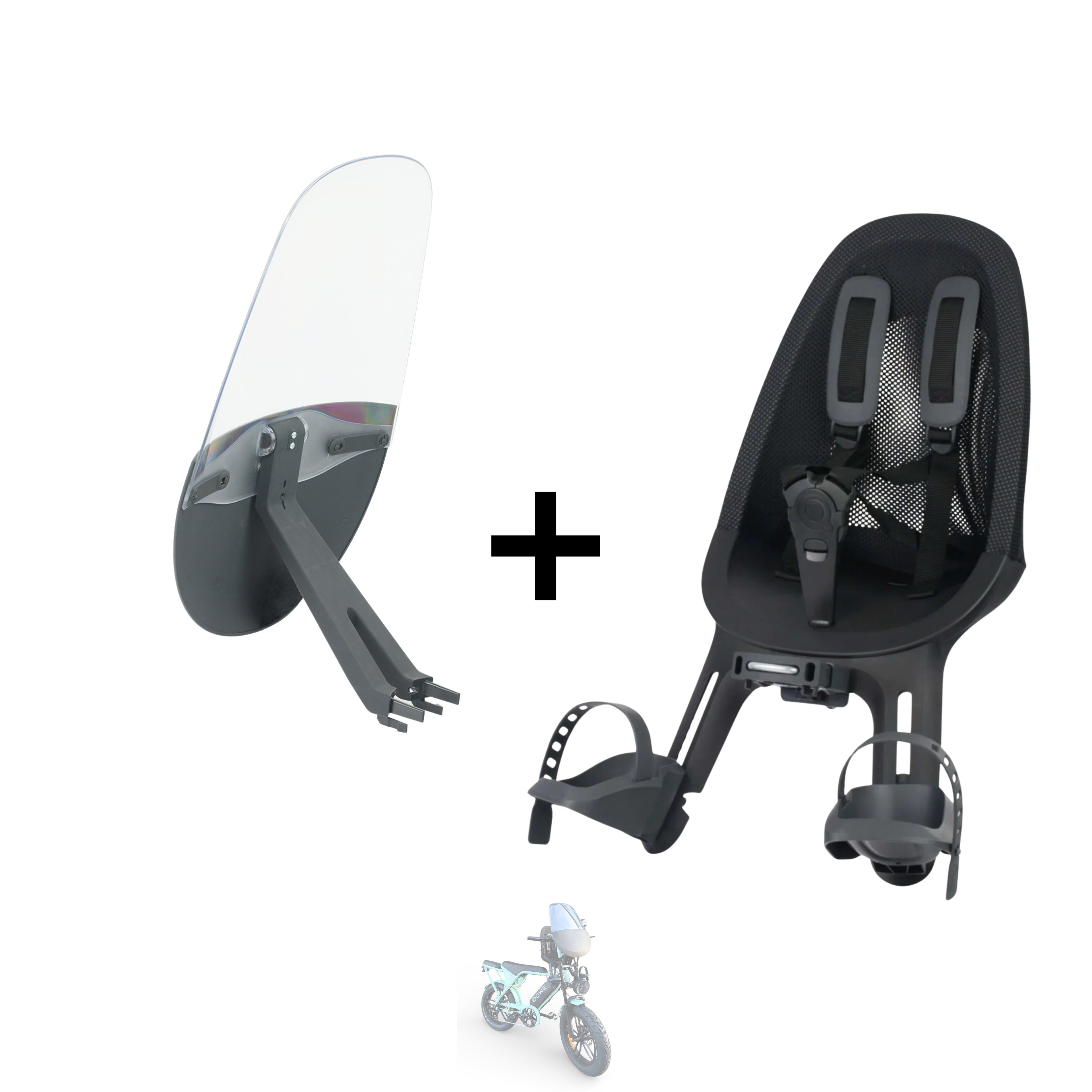 Qibbel Air voorzitje zwart + Windscherm combinatie - kinderzitje voor fatbike