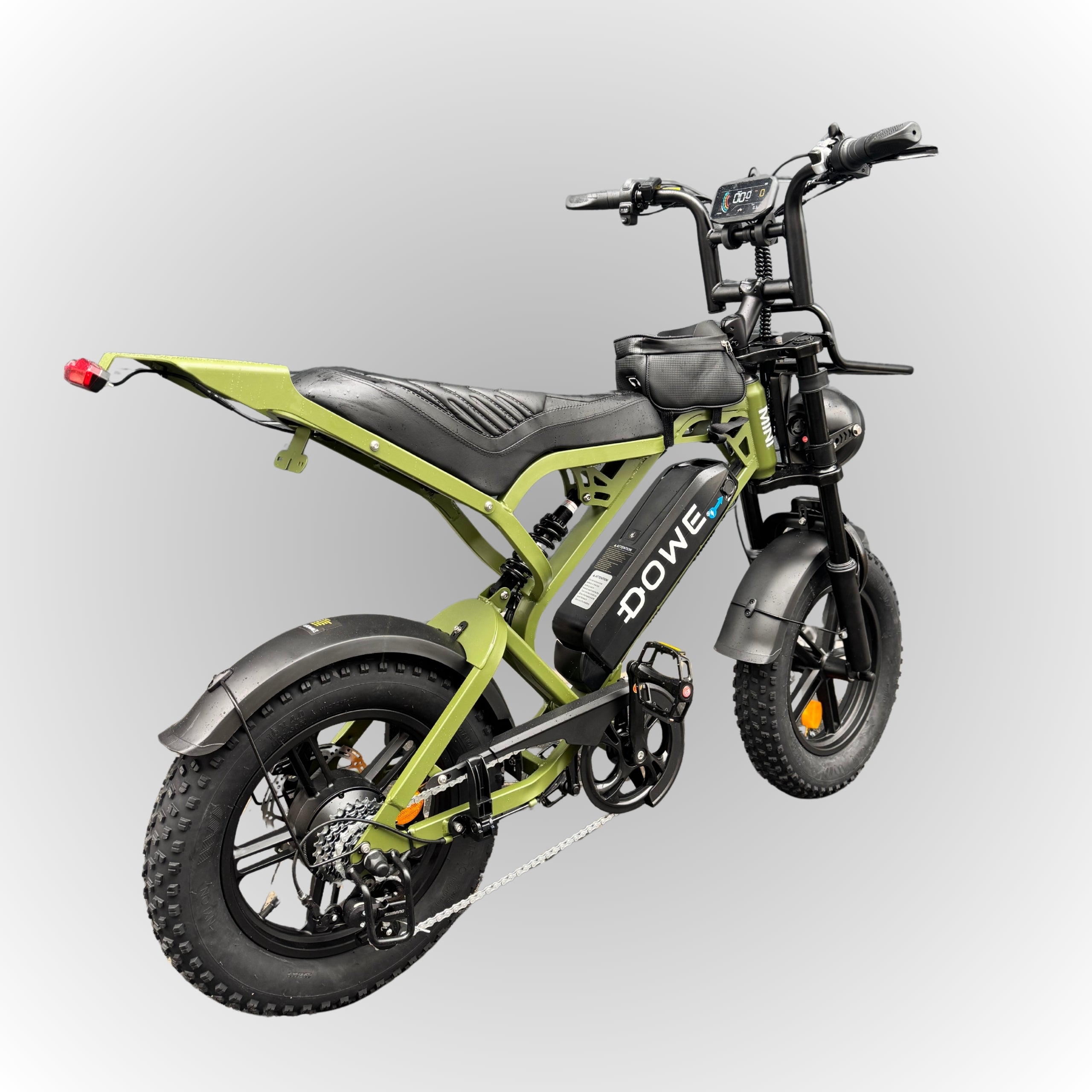 Dowe V20 Pro Mini Fatbike + Rekje – Army Green – Compacte Elektrische Fatbike 250W – Hydraulische Remmen – 25 km/h 