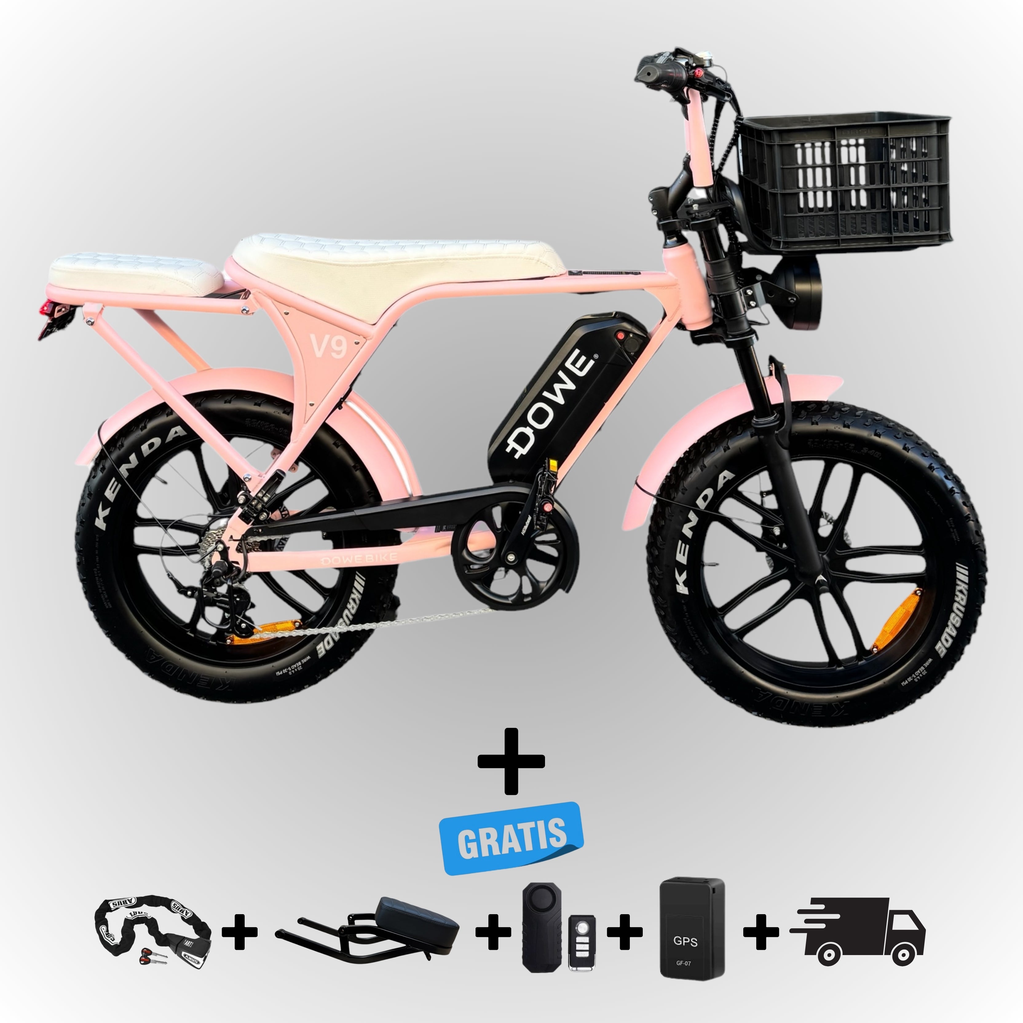 Elektrische Fatbike 250W Dowe V9 met Voor-Krat 