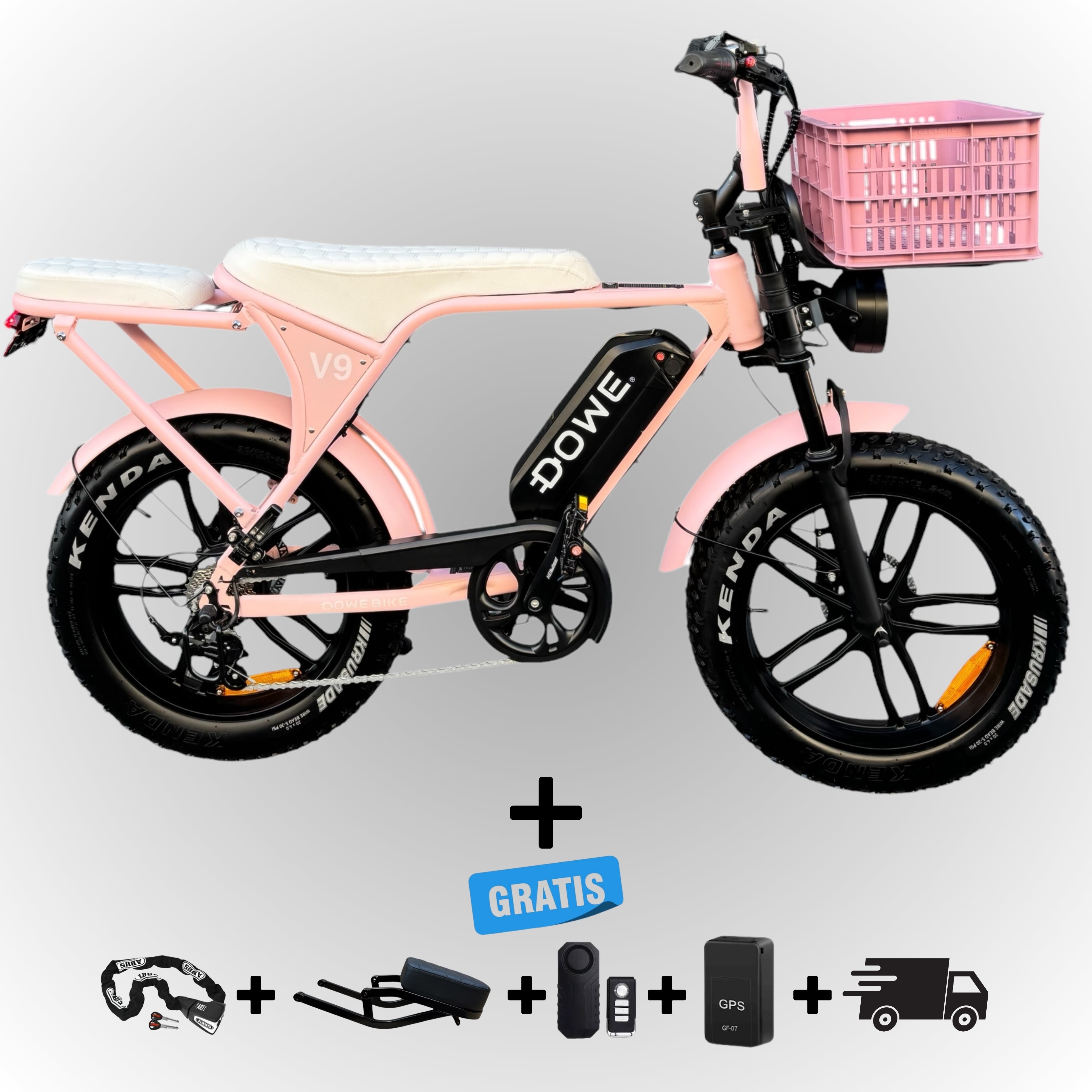 Elektrische Fatbike 250W Dowe V9 met Voor-Krat 