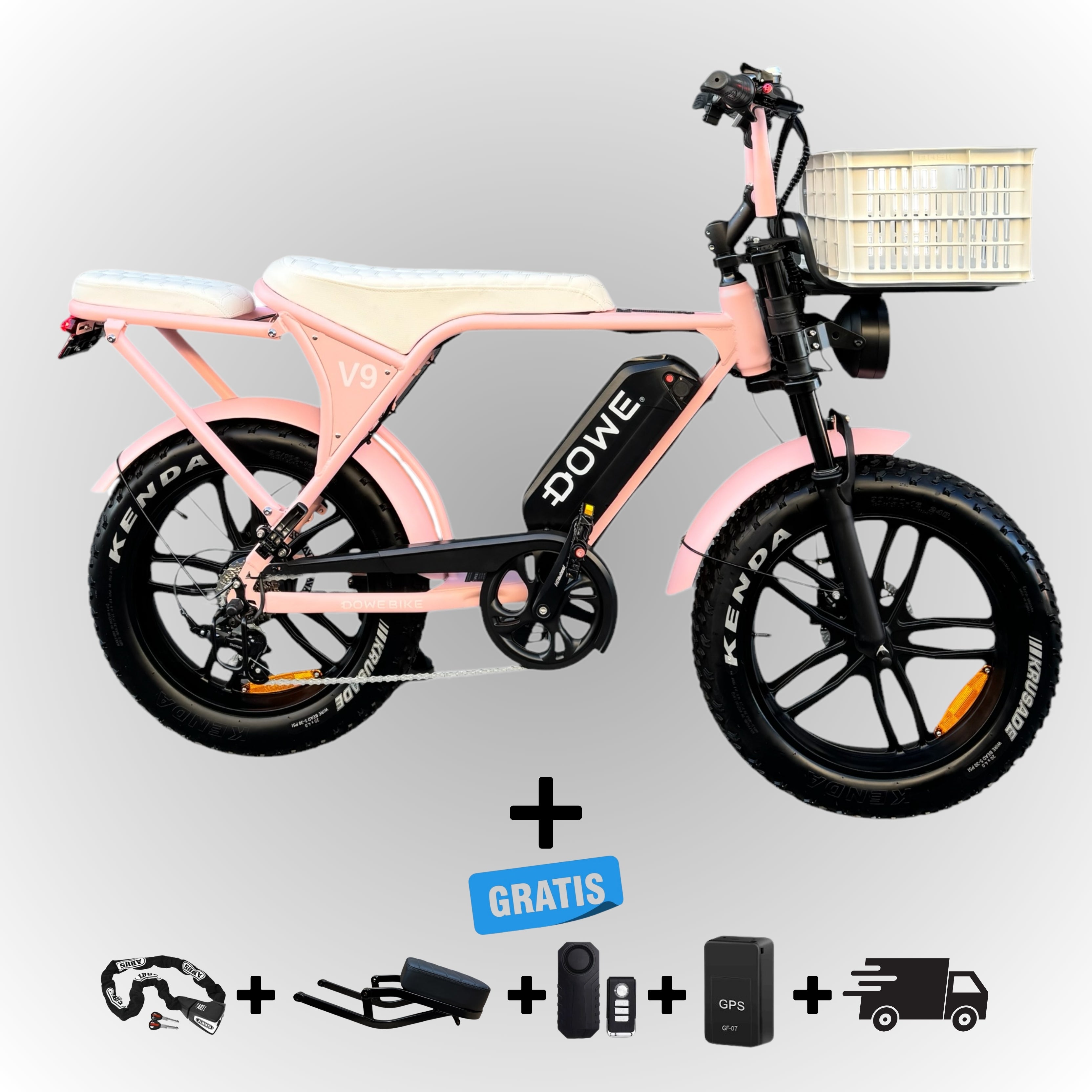 Elektrische Fatbike 250W Dowe V9 met Voor-Krat 