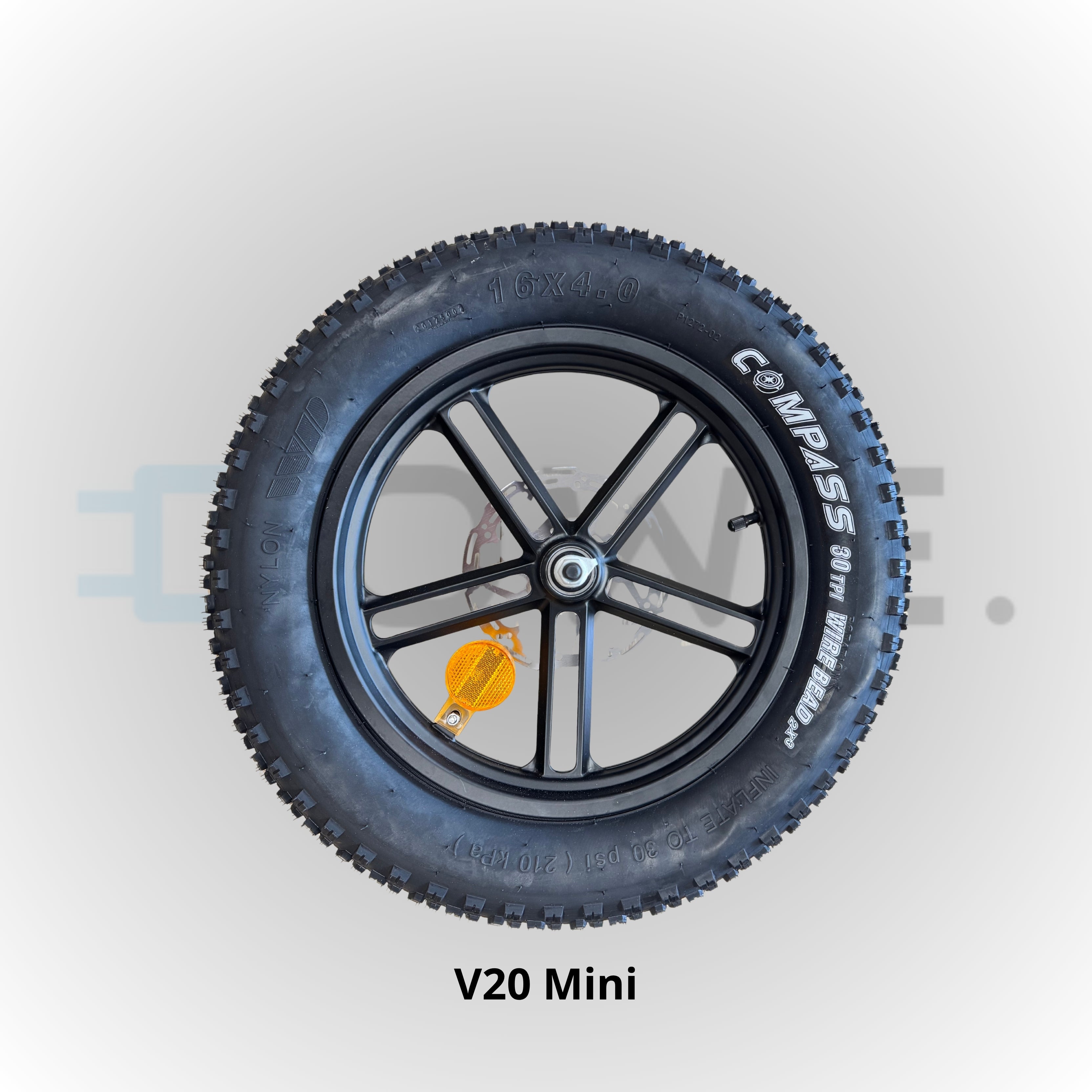 Complete voorvelgset 16x4.0 voor QMWheel V20 Mini fatbike – met band, binnenband en remschijf