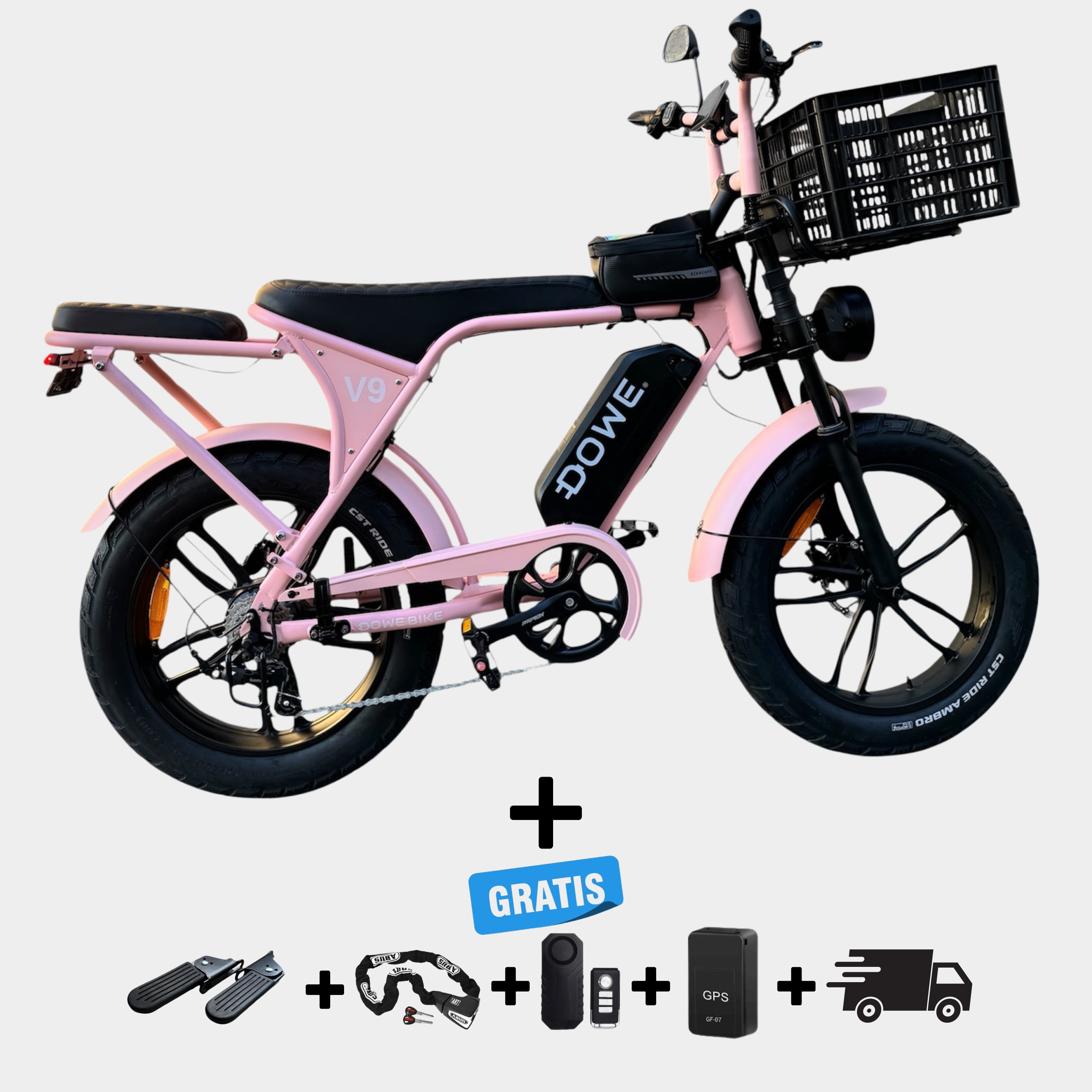 Elektrische Fatbike 250W Dowe V9 met Voor-Krat 