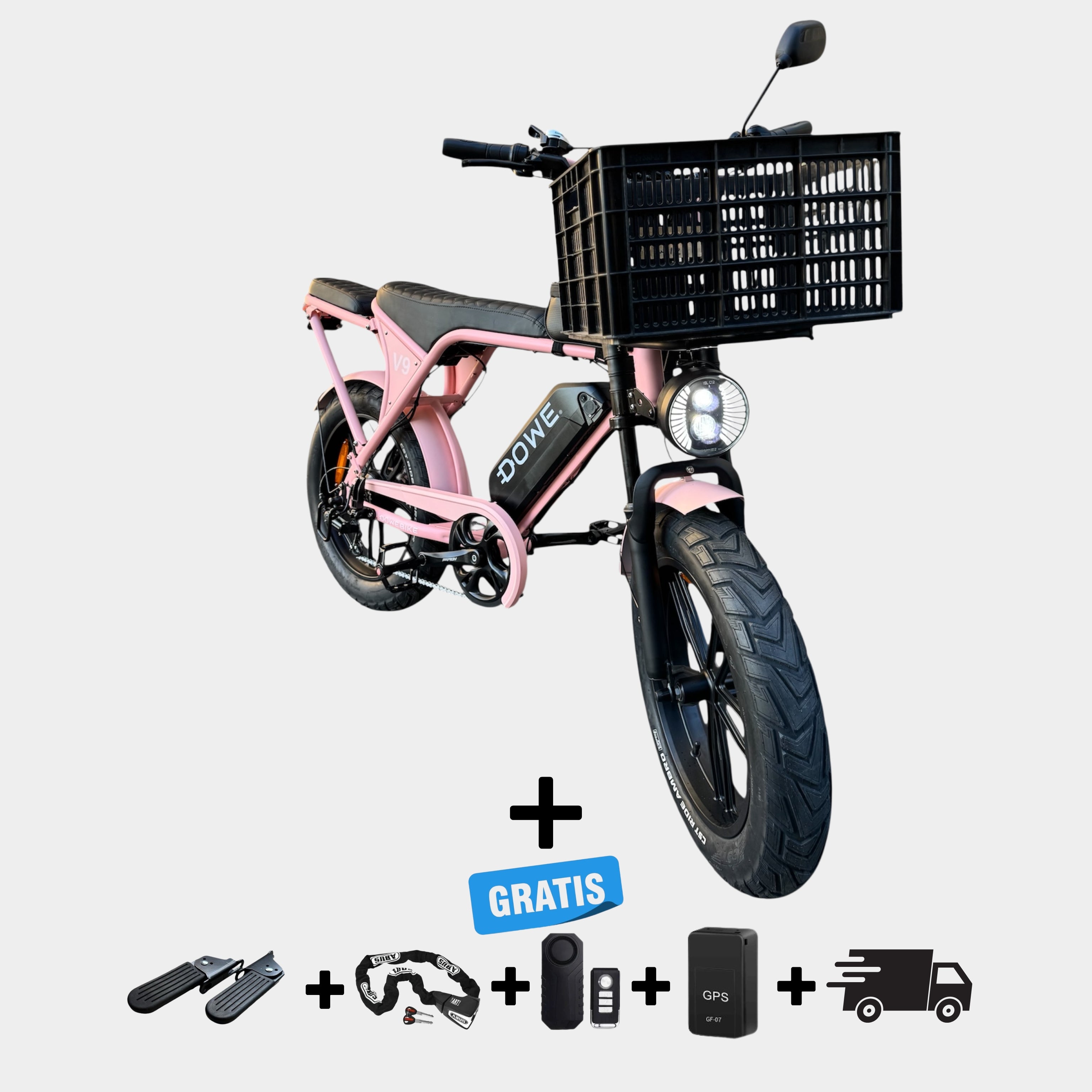 Elektrische Fatbike 250W Dowe V9 met Voor-Krat 